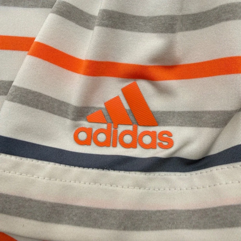 Adidas Polo Shirt Men 2XL White Orange Striped Golf Performance‎ Short Sleeve